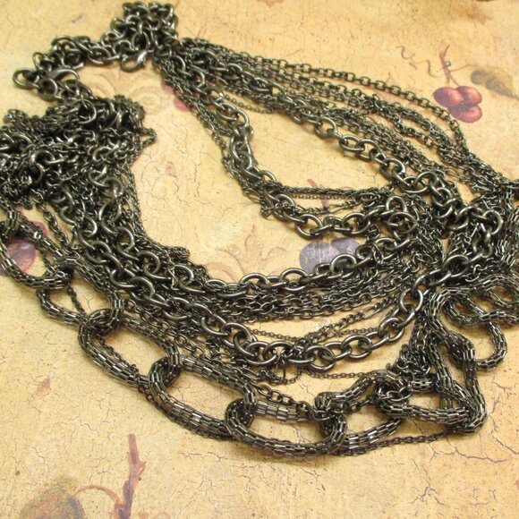 VINTAGE Metallic Grey Multi-Chain Necklace~48" Waist Length Convertible Necklace - Picture 9 of 11